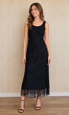 Vintage Harlow Lace Scallop Fringe Trim Midi Dress 12 Black USA Made Whimsigoth